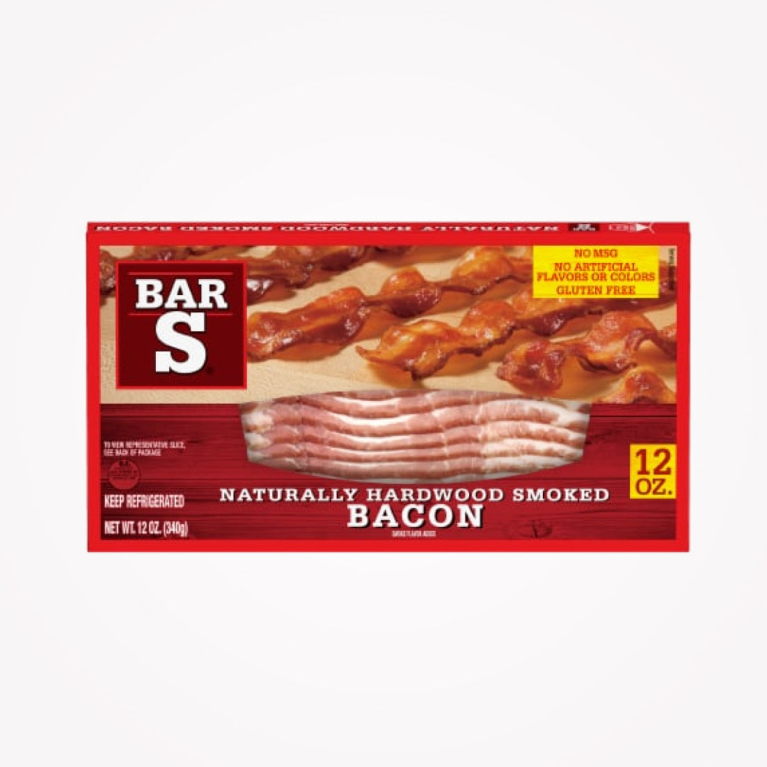 BAR S NATURALLY HARDWOOD SMOKED BACON 340g -(Store pickup only)